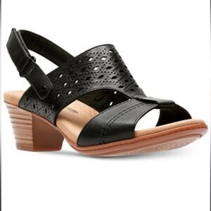 Clarks Valarie Mindi Block Heel Leather Slingback Hook and Loop‎ Sandals Size 10
